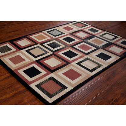 Chandra Ganesh Ganesh19 Black / Tan / Ivory / Grey / Red Geometric Area Rug