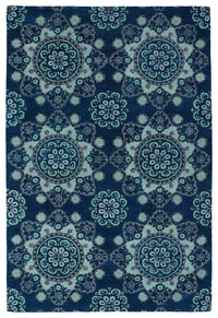 Kaleen Global Inspirations Glb12-22 Navy , Turquoise , Grey , Light Blue Damask Area Rug