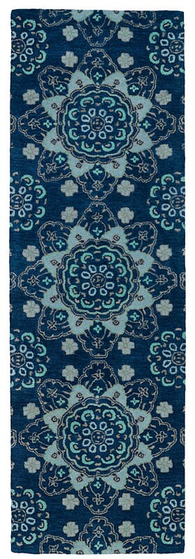 Kaleen Global Inspirations Glb12-22 Navy , Turquoise , Grey , Light Blue Damask Area Rug