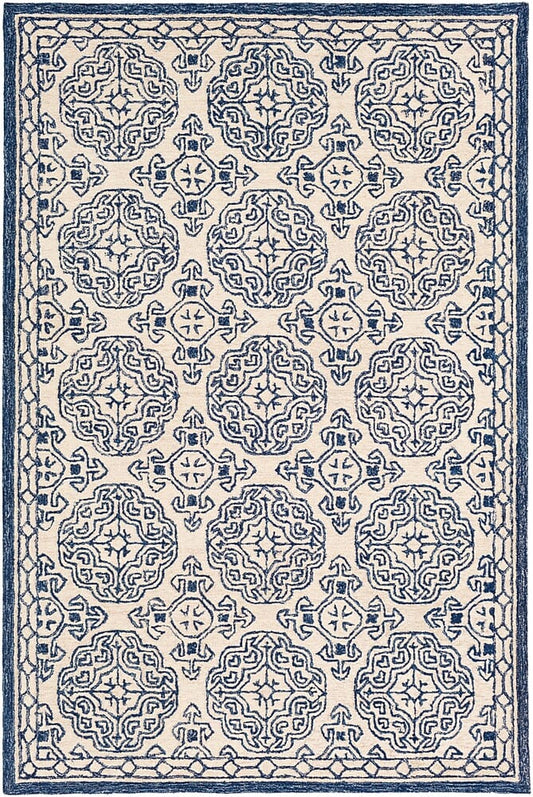 Surya Granada Gnd-2303 Dark Blue, Denim, Ivory Damask Area Rug