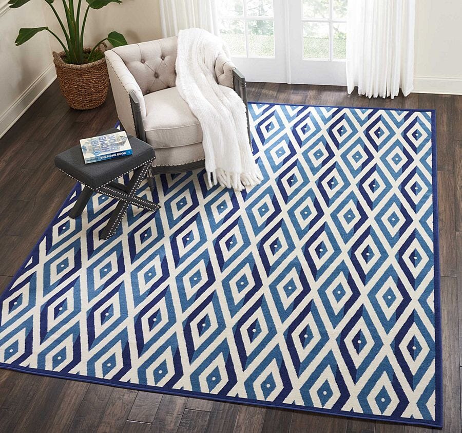 Nourison Grafix Grf18 White Blue Geometric Area Rug