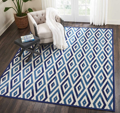 Nourison Grafix Grf18 White Blue Geometric Area Rug