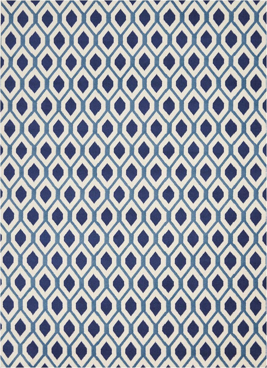 Nourison Grafix Grf22 White / Navy Geometric Area Rug