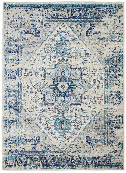 Nourison Tranquil Tra06 Ivory / Light Blue Vintage / Distressed Area Rug