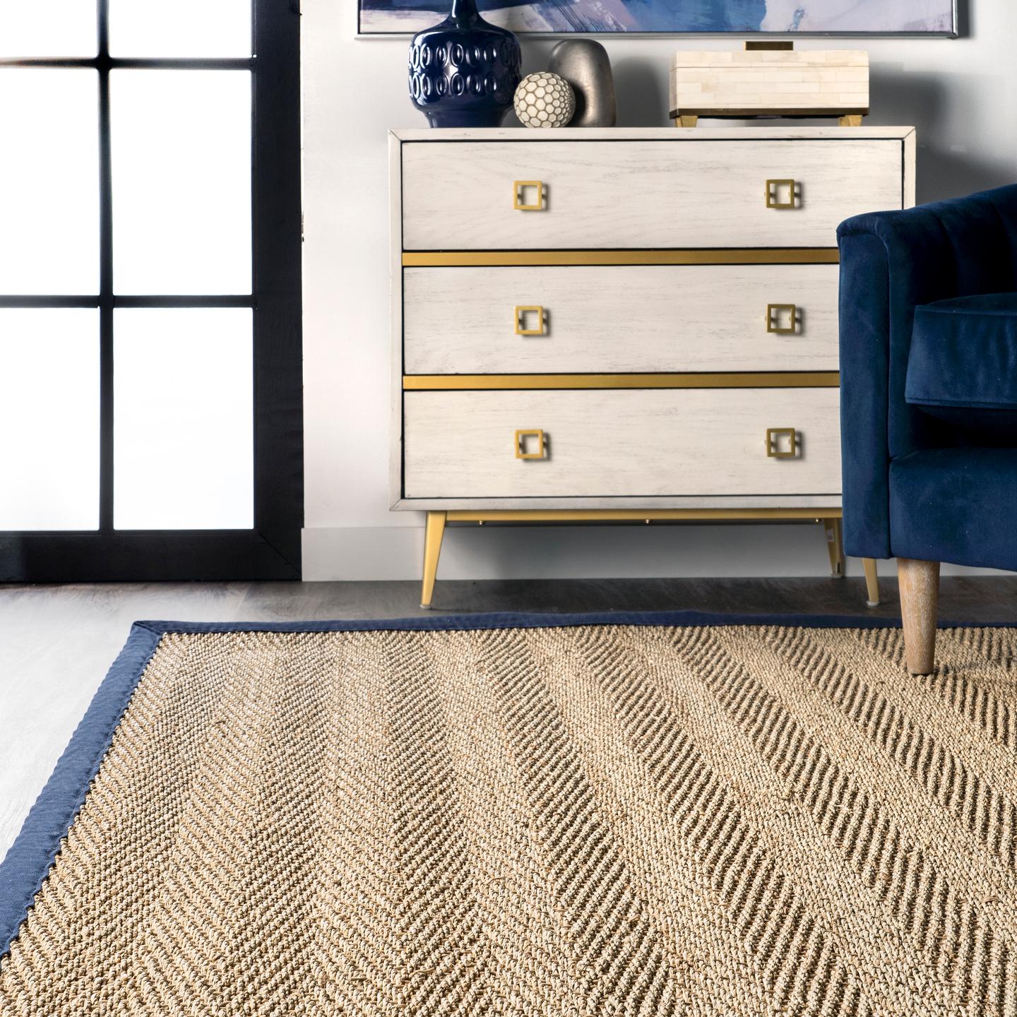 Nuloom Larnaca Seagrass Herringbone Nla2030E Navy Area Rug