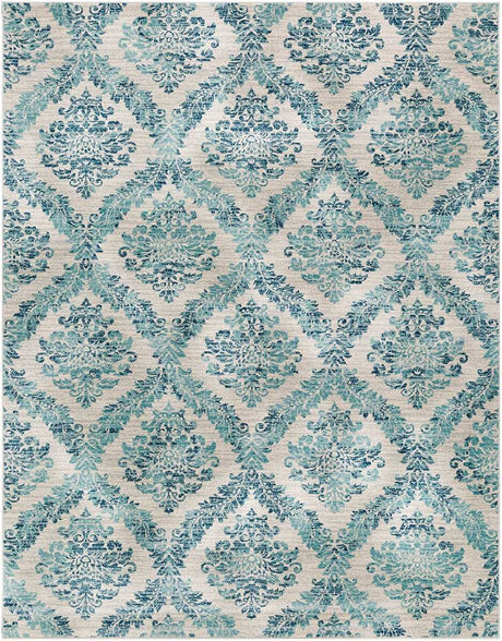 Surya Harput Hap-1055 Dark Blue, White, Light Gray, Teal Rugs.