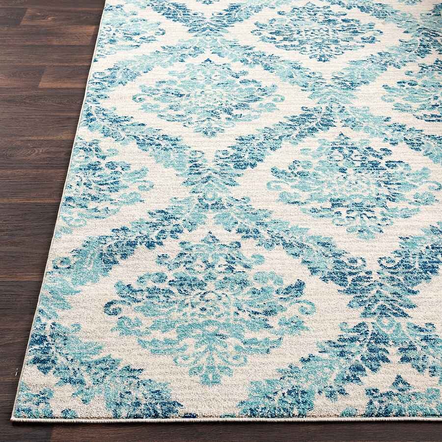 Surya Harput Hap-1055 Dark Blue, White, Light Gray, Teal Damask Area Rug