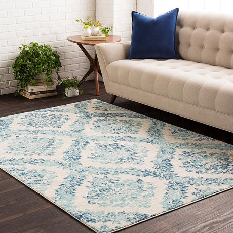 Surya Harput Hap-1055 Dark Blue, White, Light Gray, Teal Rugs.