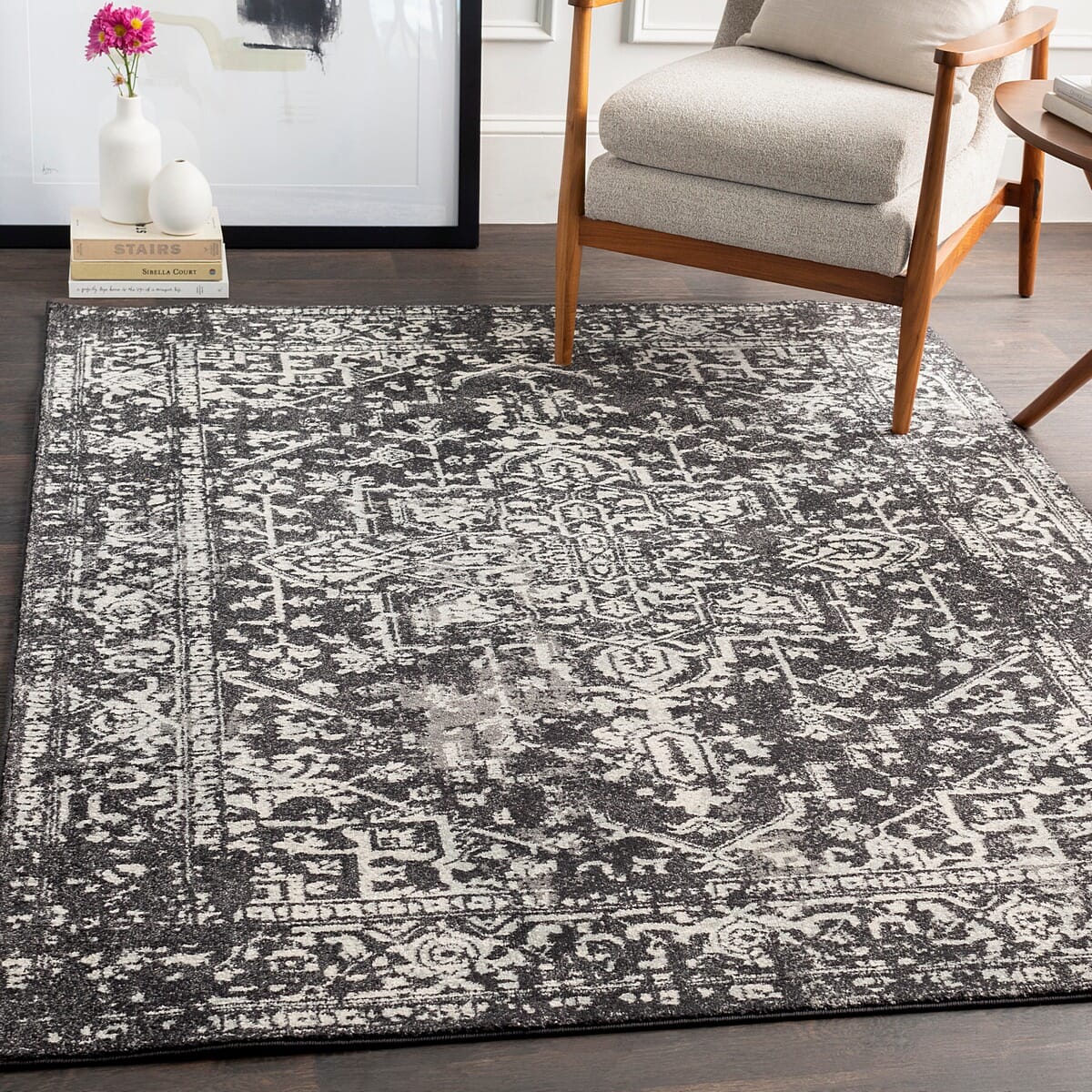 Surya Harput Hap-1087 Black, Charcoal, Light Gray, White Vintage / Distressed Area Rug