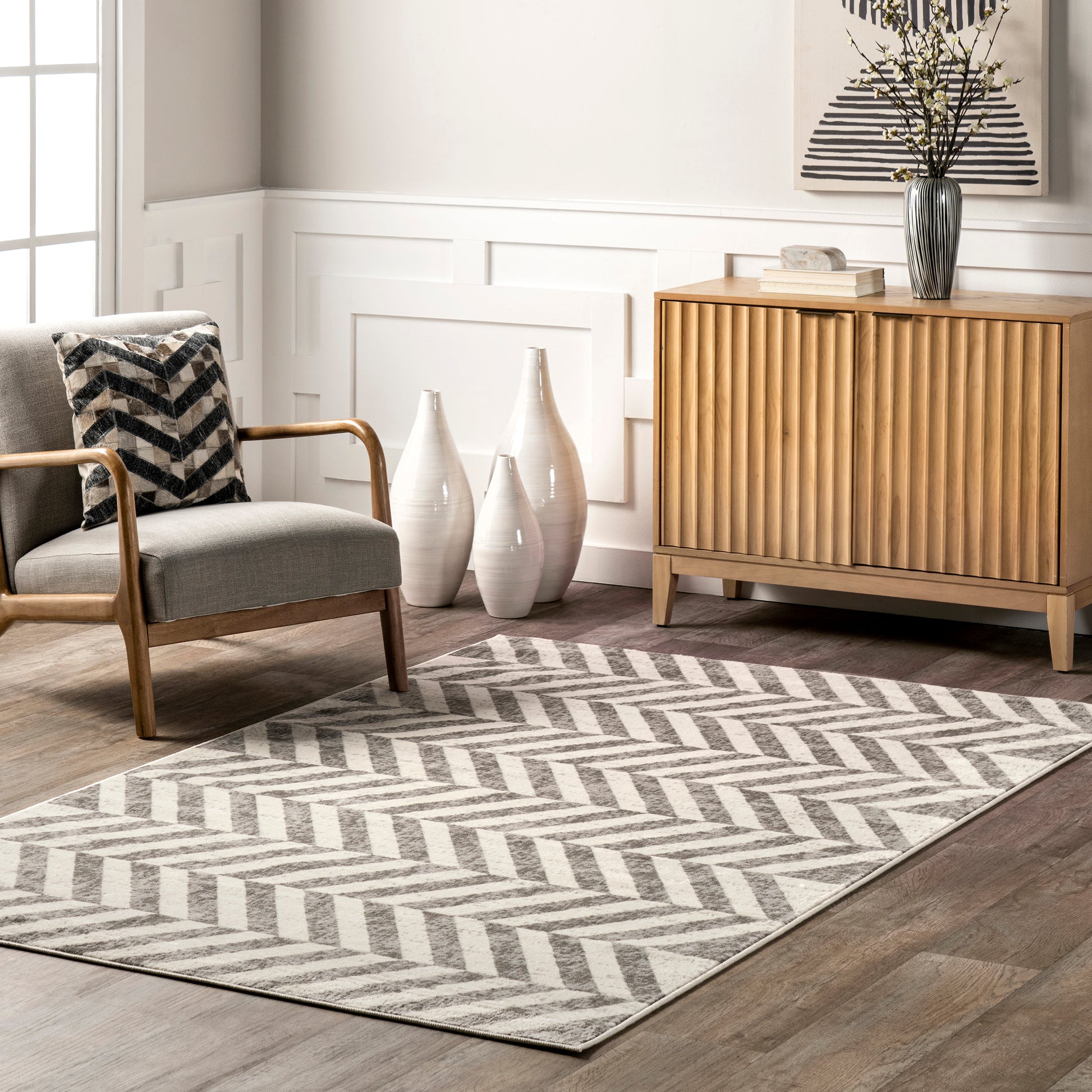 Nuloom Darleen Chevron Nda1743A Beige Area Rug