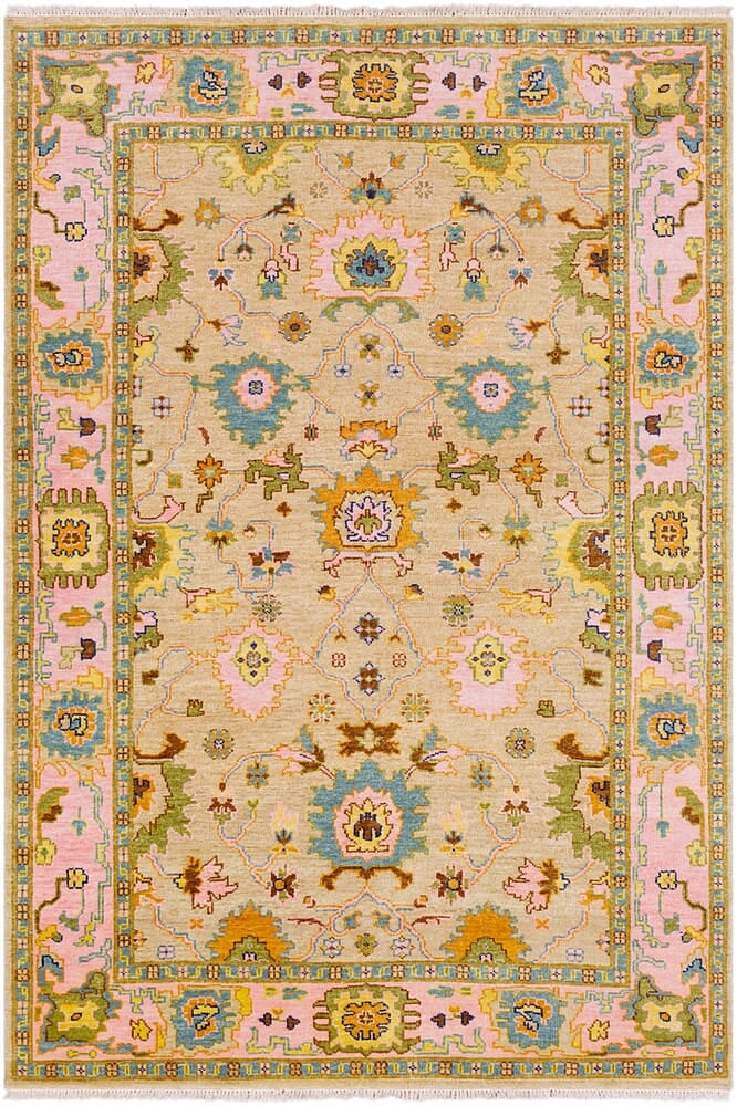 Surya Hillcrest Hil-9043 Tan, Bright Pink, Olive, Aqua, Navy Area Rug