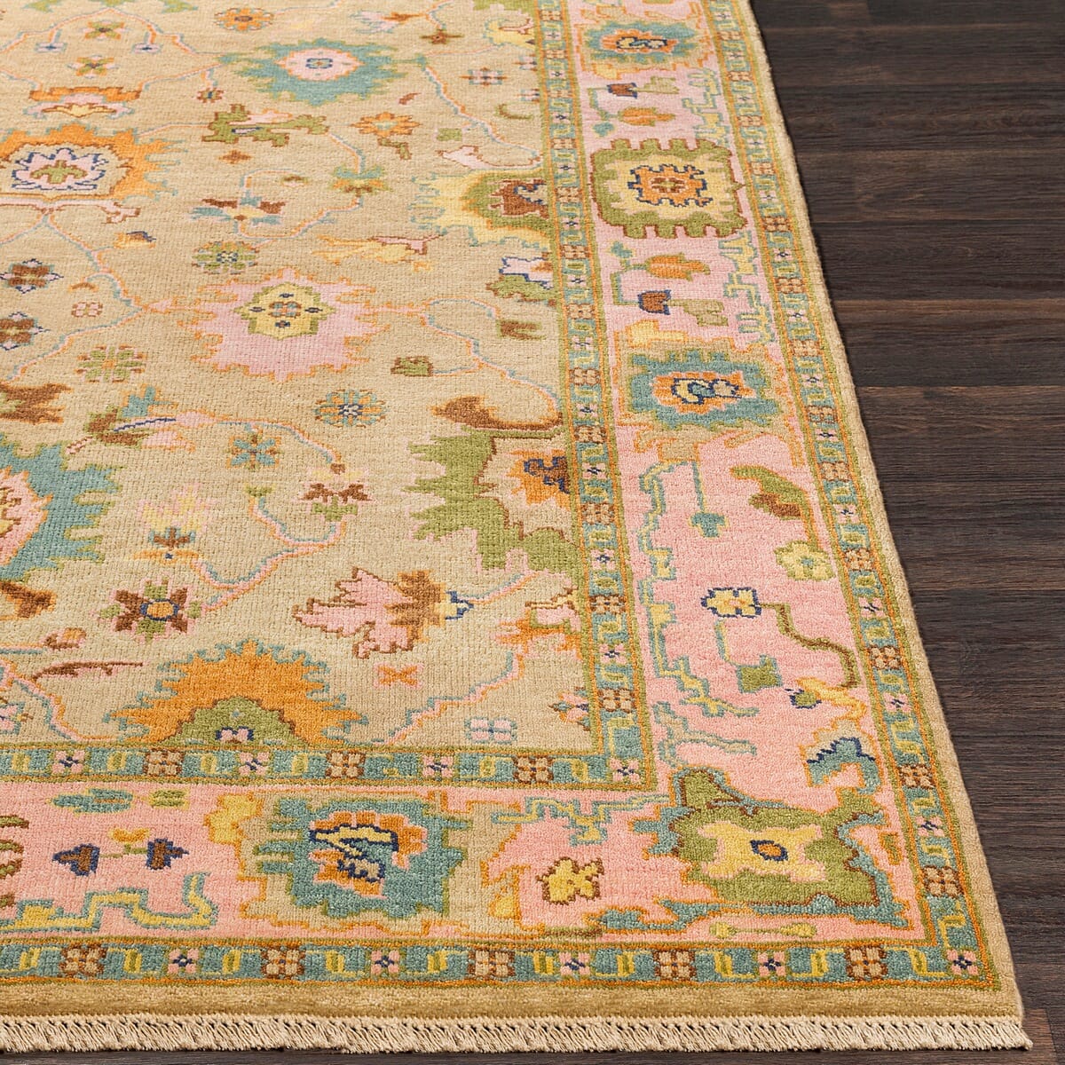 Surya Hillcrest Hil-9043 Tan, Bright Pink, Olive, Aqua, Navy Area Rug