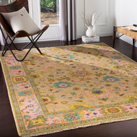 Surya Hillcrest Hil-9043 Tan, Bright Pink, Olive, Aqua, Navy Area Rug