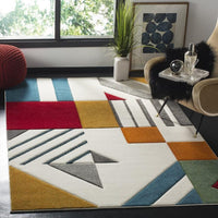 Safavieh Hollywood Hlw709B Ivory / Peacock Blue Geometric Area Rug