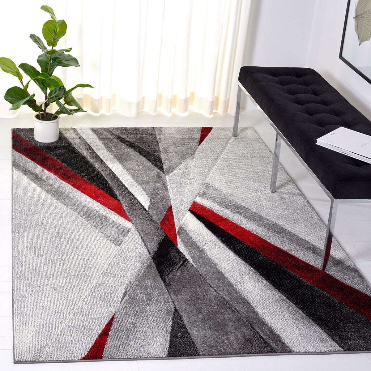 Safavieh Hollywood Hlw710Q Grey/Red Area Rug