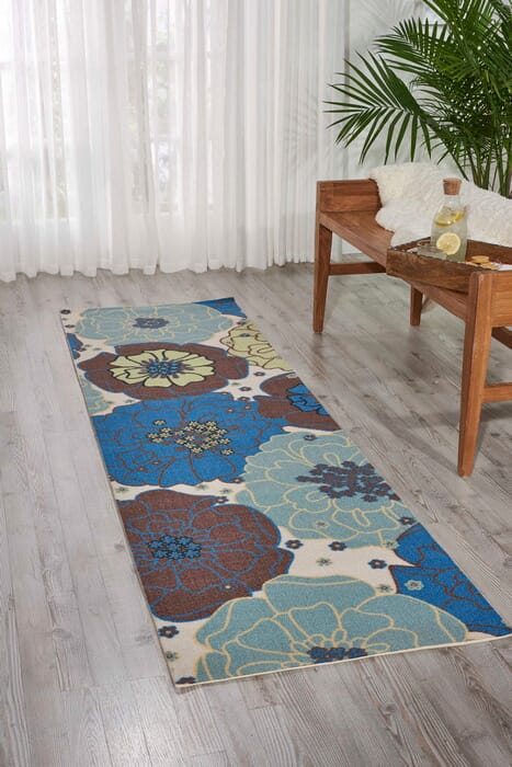 Nourison Home And Garden Rs021 Light Blue Floral / Country Area Rug