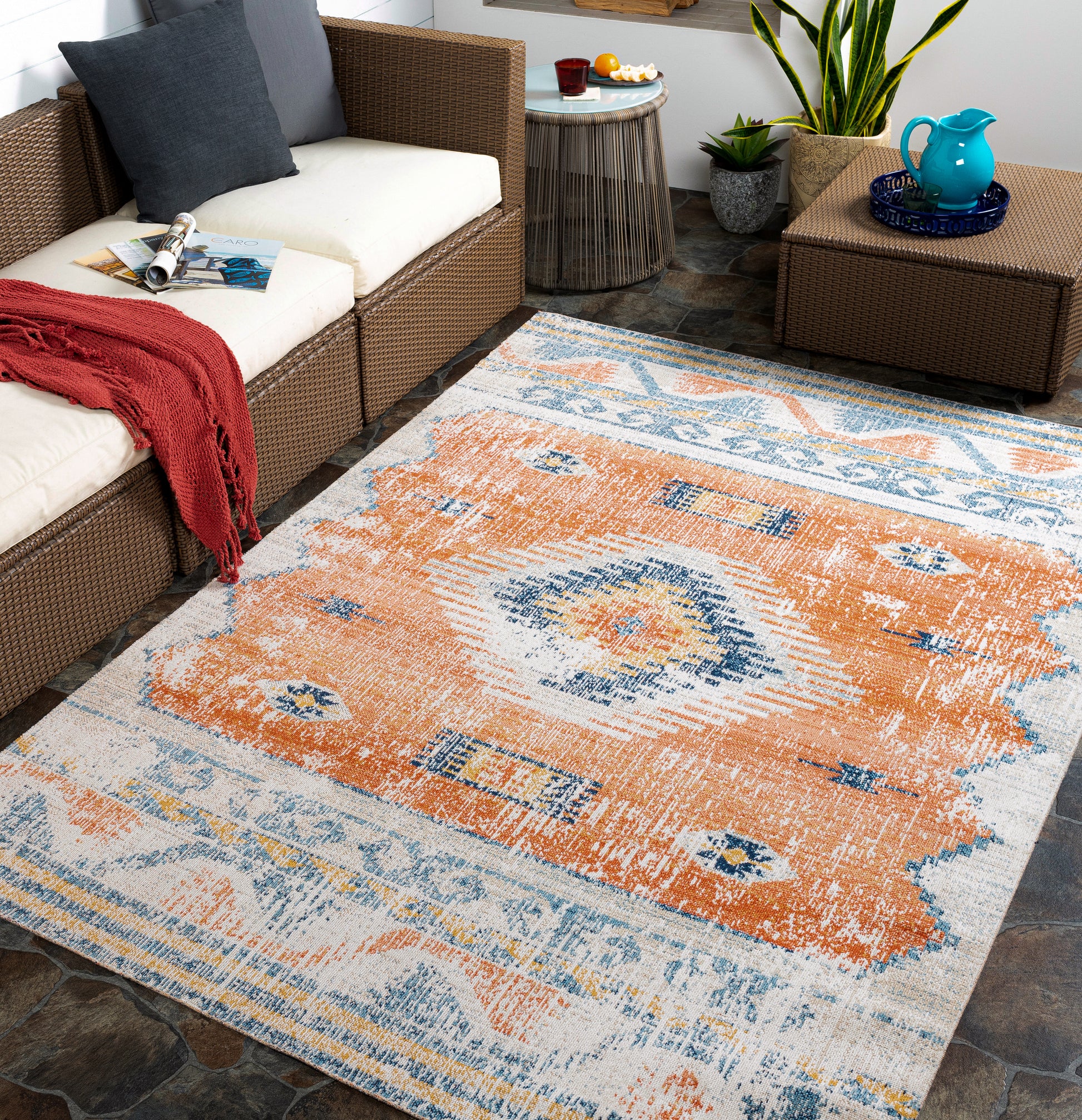 Surya Huntington Beach Htb-2306 Burnt Orange, Dark Blue, Camel, Denim Area Rug