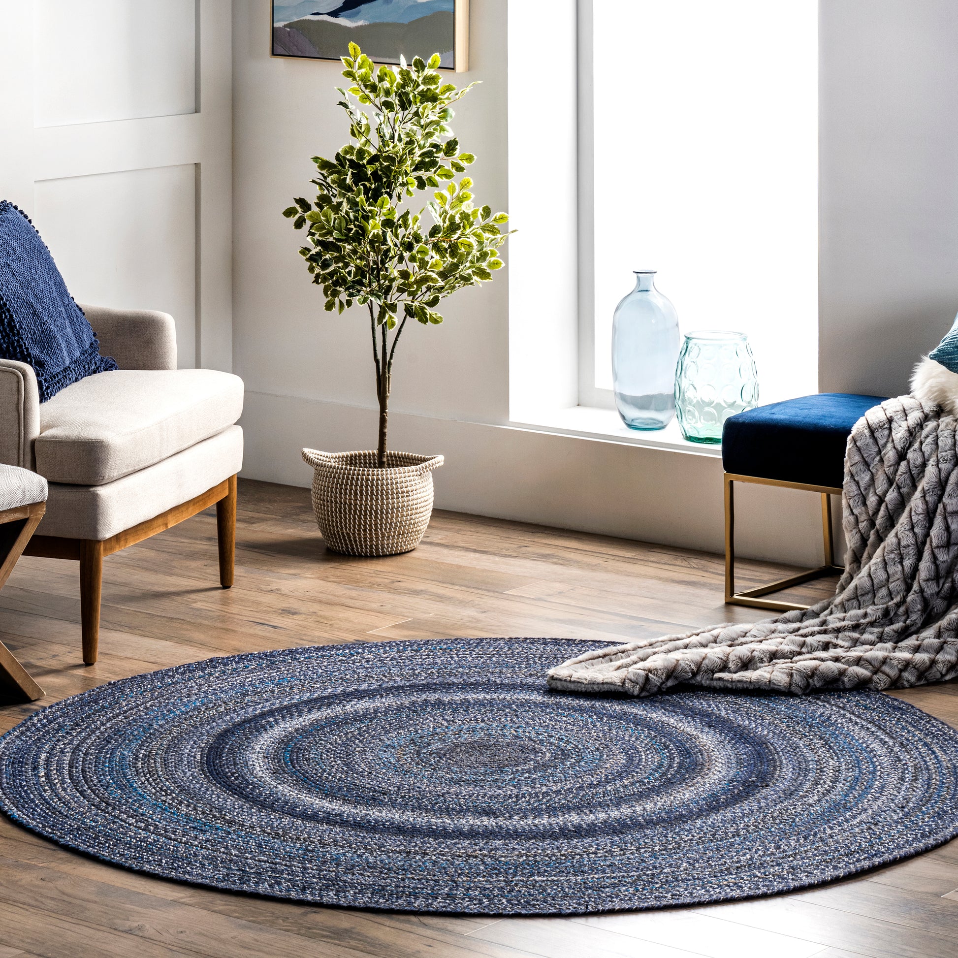 Nuloom Kyla Farmhouse Round Nky2832B Blue Area Rug