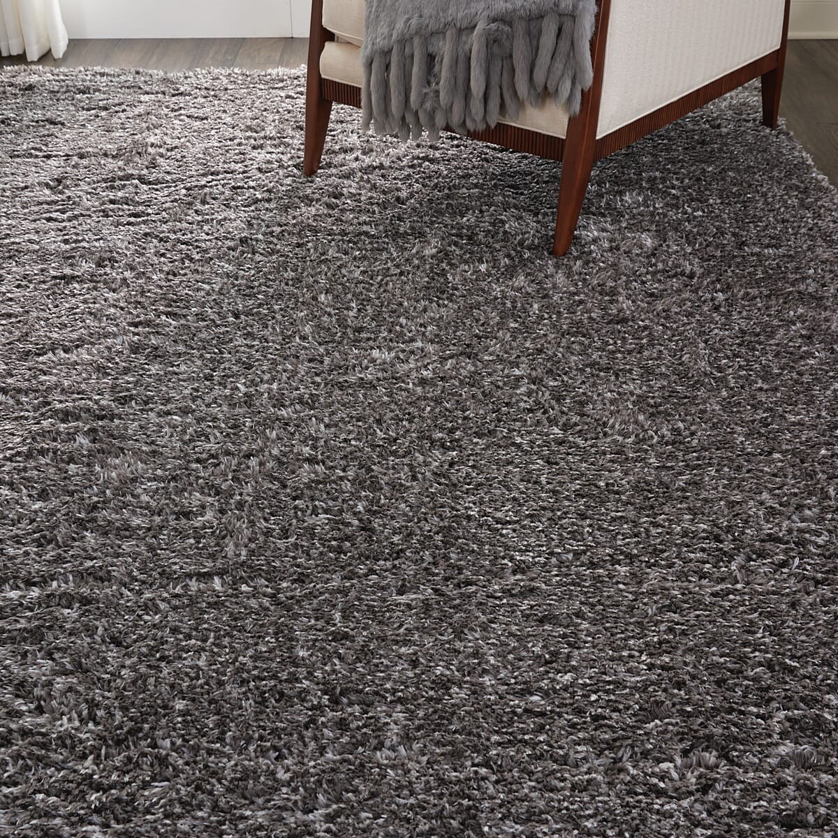 Nourison Luxe Shag Lxs01 Charcoal Grey Shag Area Rug