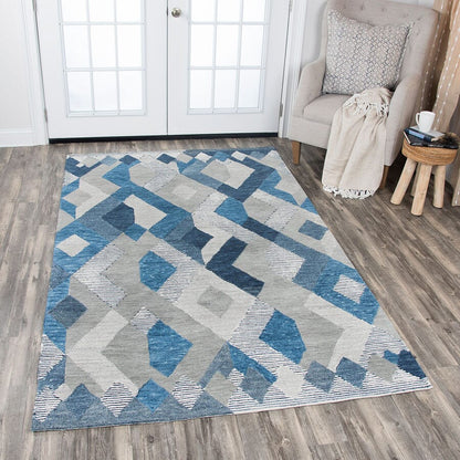 Rizzy Idyllic Id928A Natural, Blue, Dark Blue, Gray Geometric Area Rug