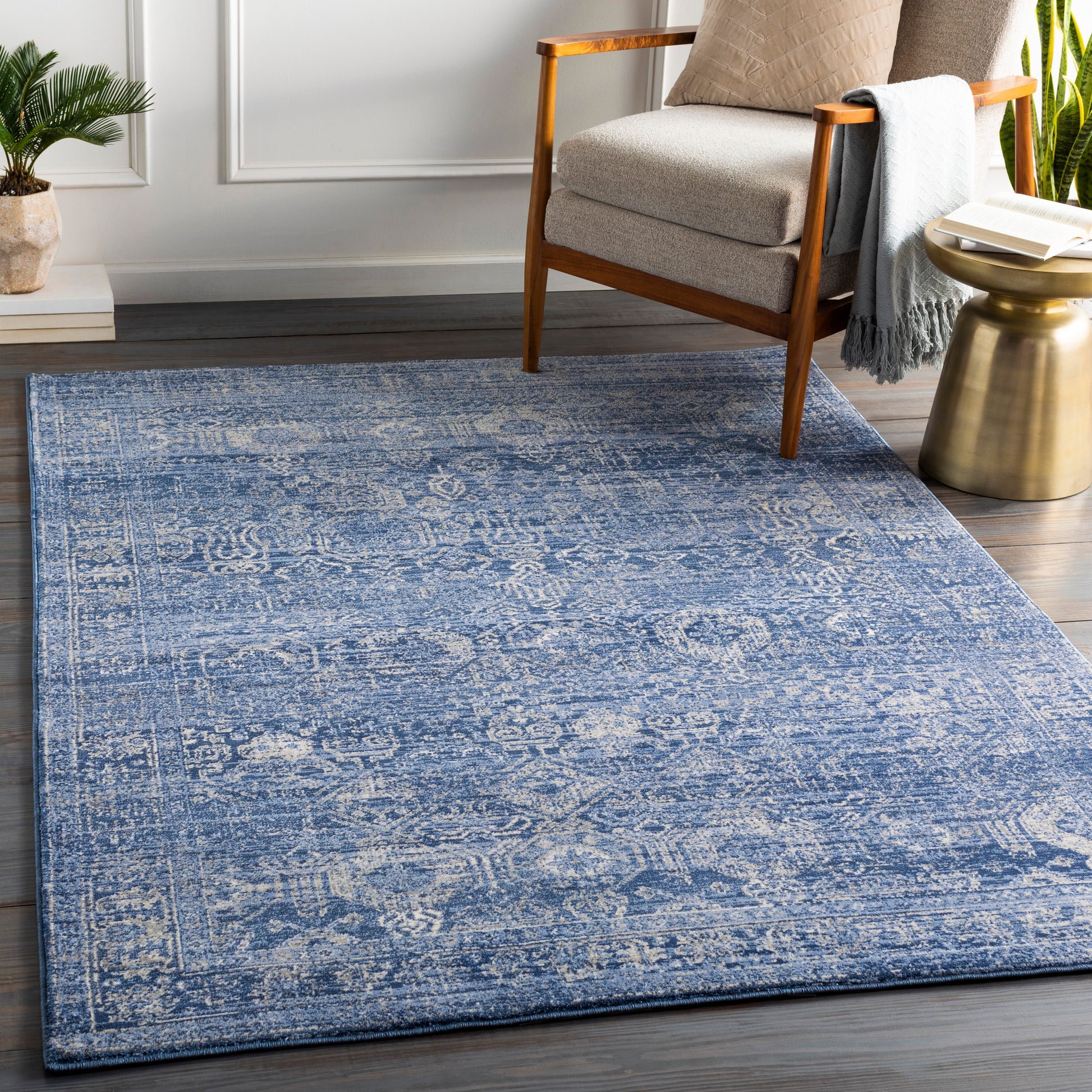 Surya Indigo Igo-2300 Navy, Bright Blue, Medium Gray, Tan Area Rug