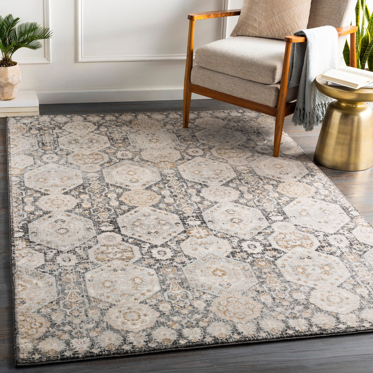 Surya Indigo Igo-2307 Black, Medium Gray, Charcoal, Tan Rugs.