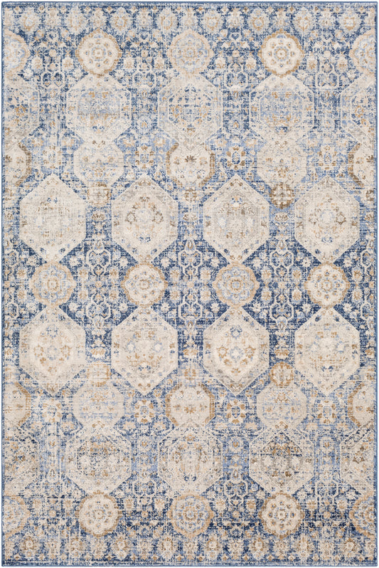 Surya Indigo Igo-2309 Navy, Bright Blue, Tan, Medium Gray Area Rug