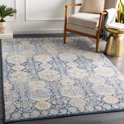 Surya Indigo Igo-2309 Navy, Bright Blue, Tan, Medium Gray Area Rug