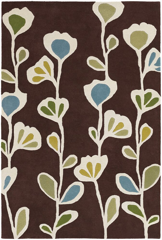 Chandra Inhabit Inh21608 Dark Brown Floral / Country Area Rug