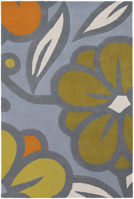 Chandra Inhabit Inh21624 Grey / Blue Floral / Country Area Rug