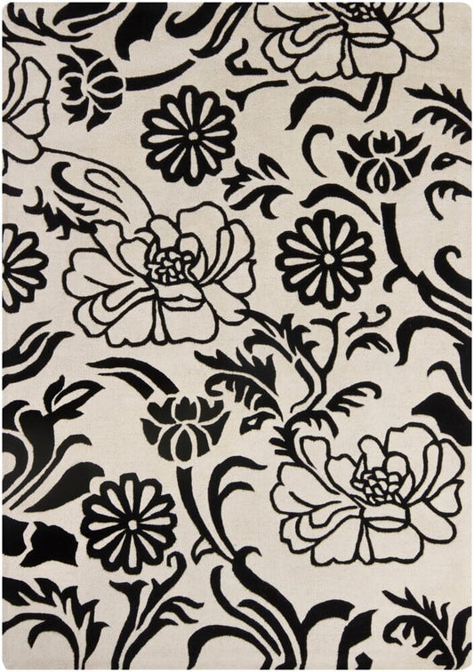 Chandra Basinghall Int-30014 Black Floral / Country Area Rug