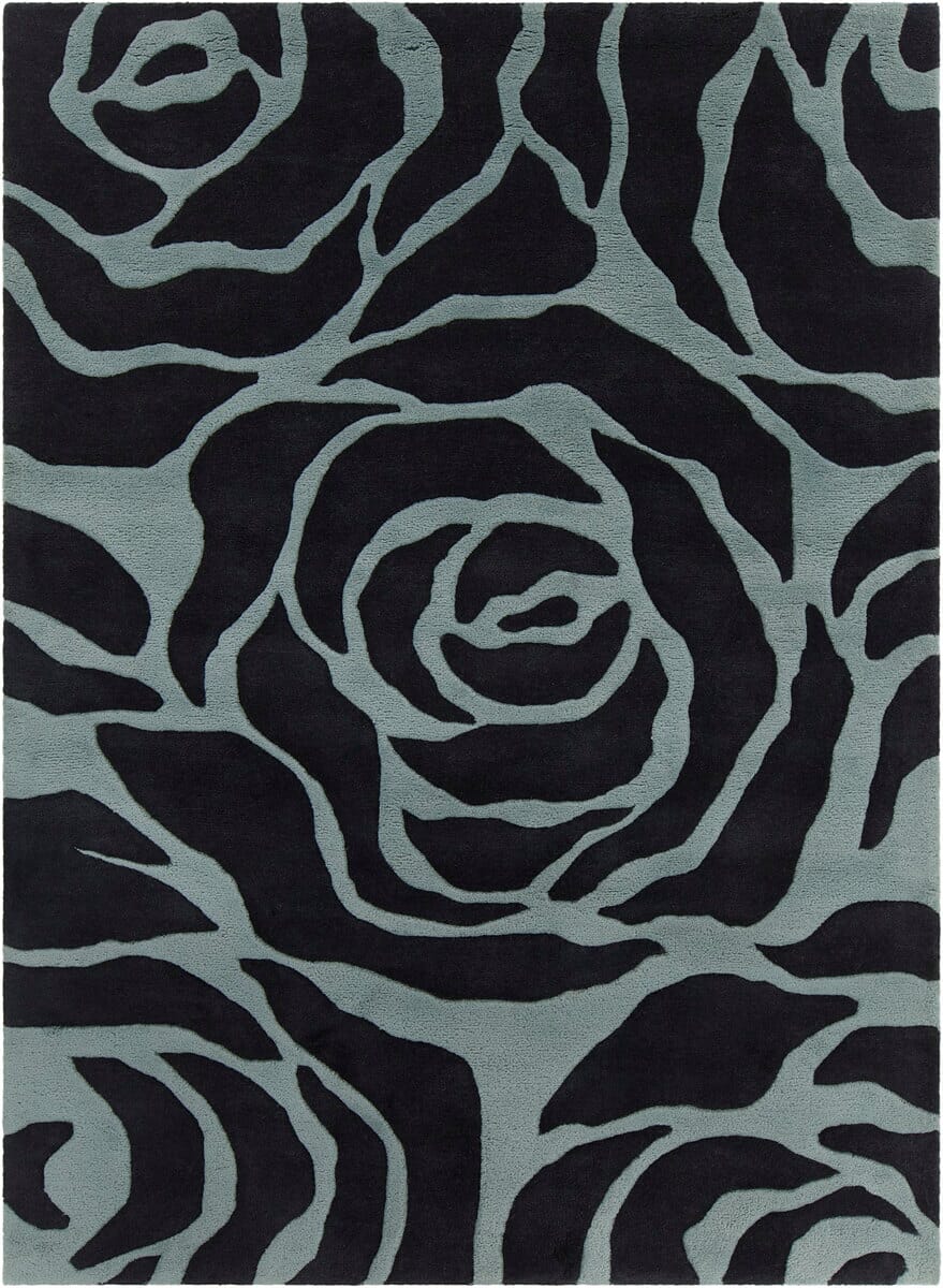Chandra Int Int-30070 Black / Blue Floral / Country Area Rug