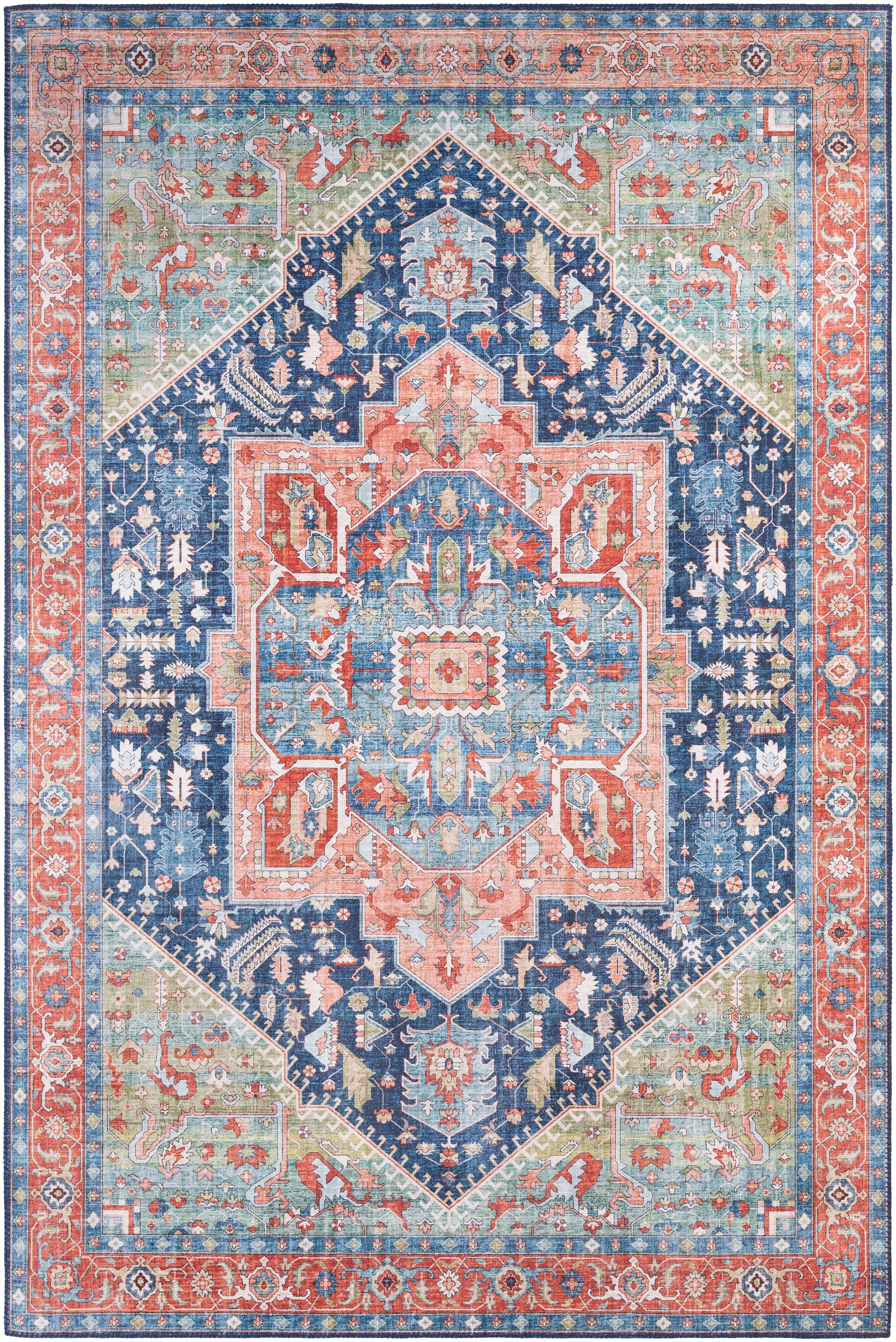 Surya Iris Irs-2312 Navy, Peach, Grass Green, Coral Area Rug