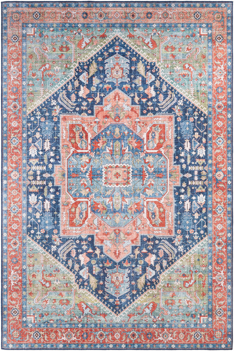 Surya Iris Irs-2312 Navy, Peach, Grass Green, Coral Rugs.