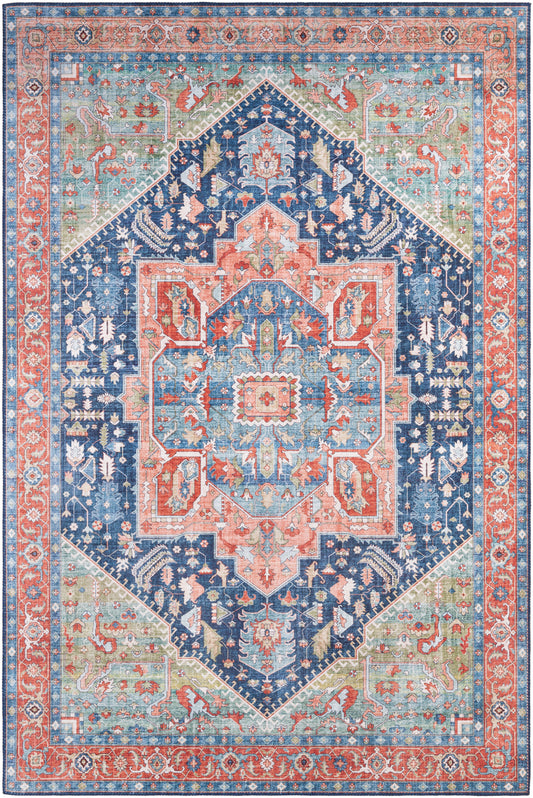 Surya Iris Irs-2312 Navy, Peach, Grass Green, Coral Area Rug