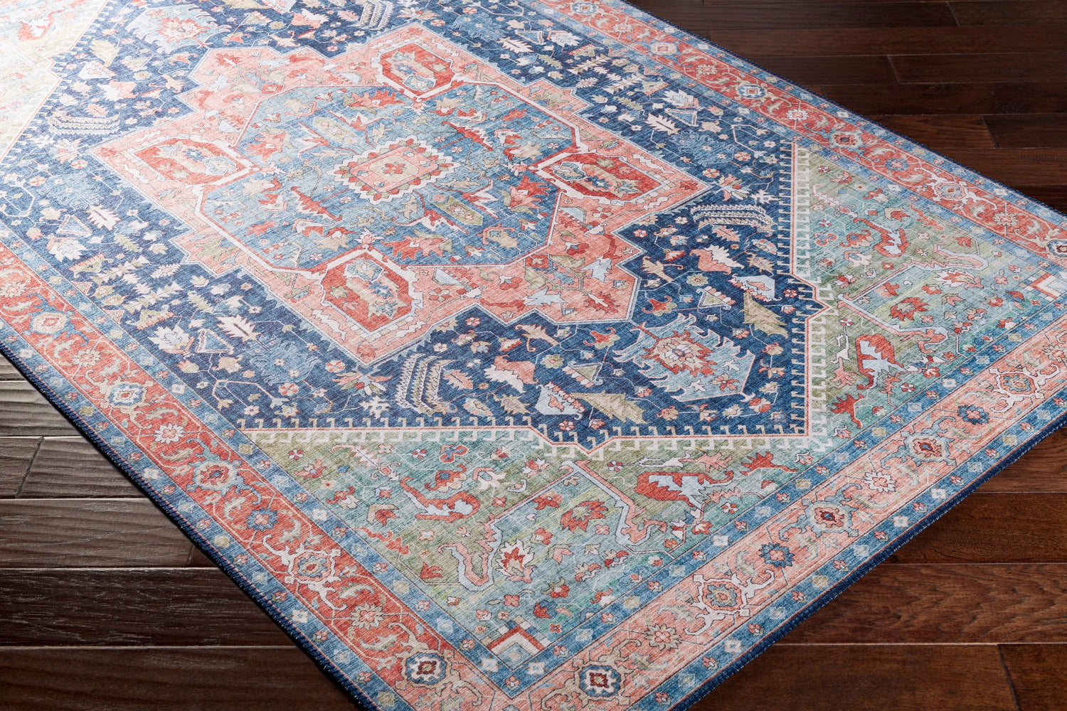 Surya Iris Irs-2312 Navy, Peach, Grass Green, Coral Rugs.