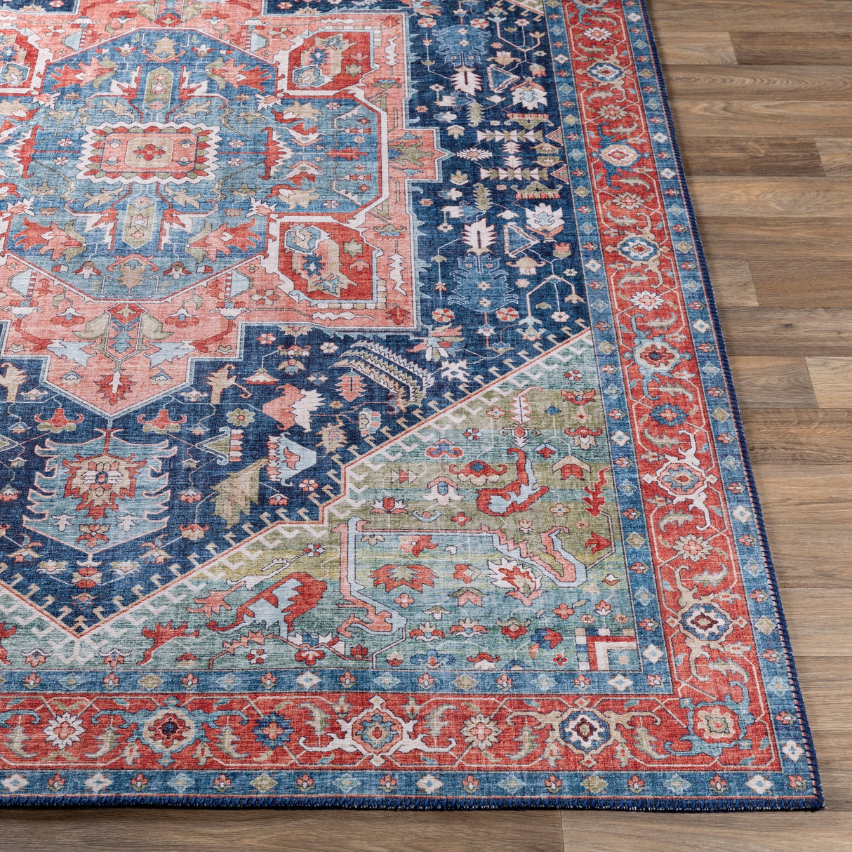Surya Iris Irs-2312 Navy, Peach, Grass Green, Coral Rugs.