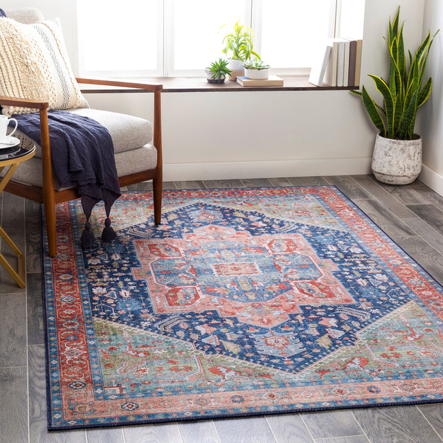 Surya Iris Irs-2312 Navy, Peach, Grass Green, Coral Rugs.