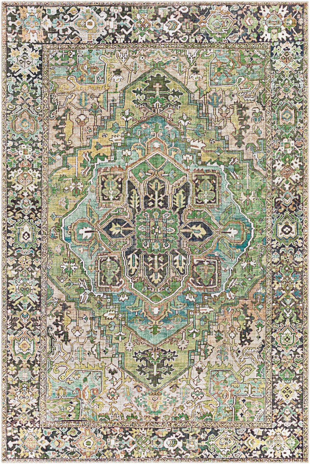 Surya Iris Irs-2361 Dark Green, Dark Blue, Charcoal, Tan Area Rug