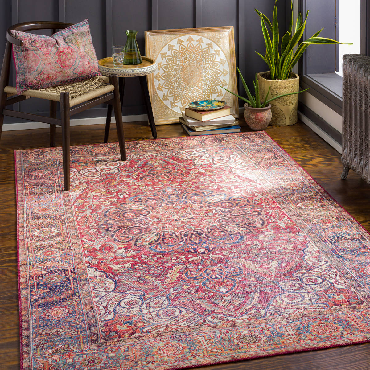 Surya Iris Irs-2363 Bright Red, Burnt Orange, Denim, Dark Blue Area Rug