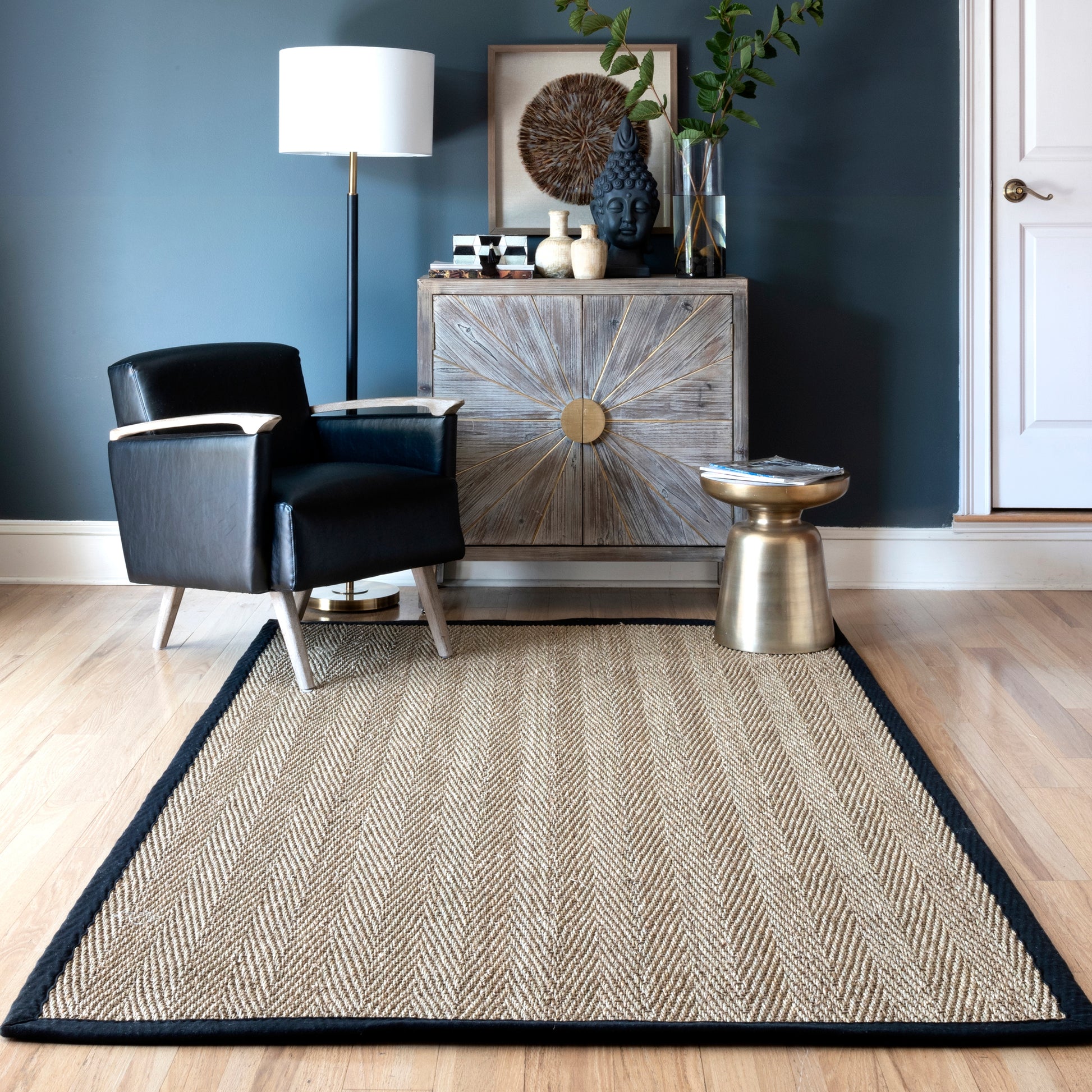 Nuloom Larnaca Seagrass Herringbone Nla2030A Black Area Rug