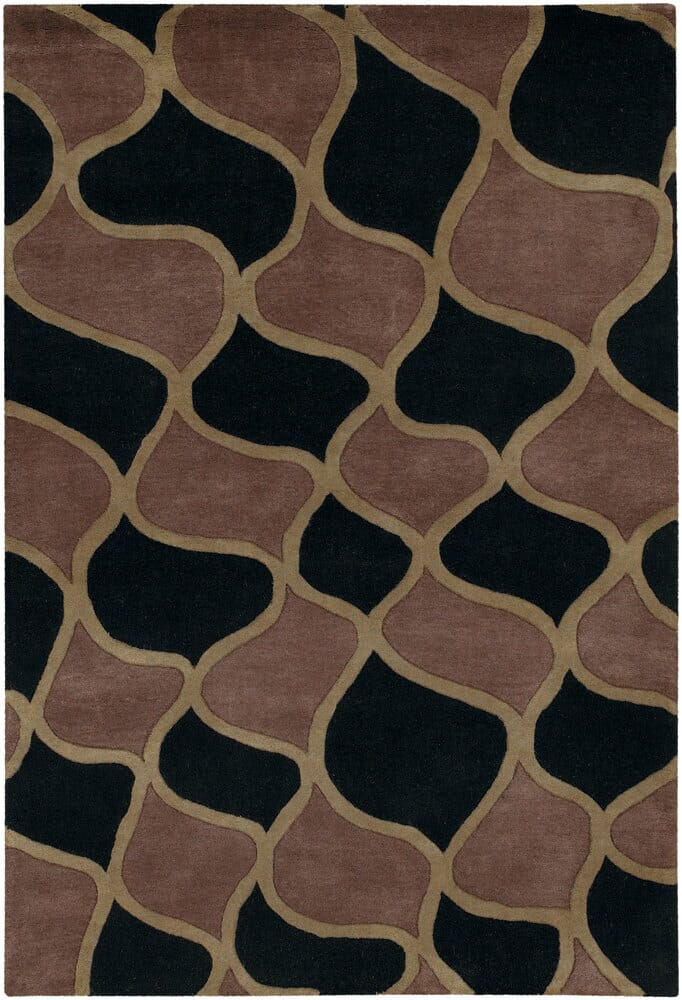 Chandra Janelle Style Jan-2630 Black / Brown / Green Damask Area Rug