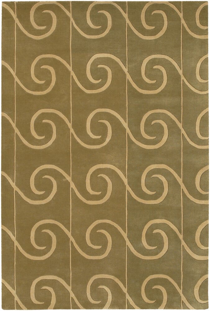 Chandra Janelle Style Jan-2642 Green / Olive Damask Area Rug