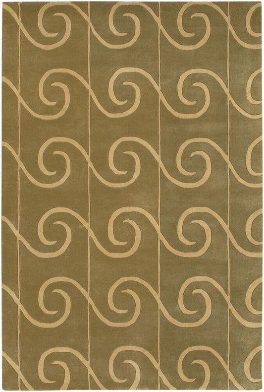 Chandra Janelle Style Jan-2642 Green / Olive Damask Area Rug