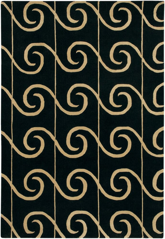 Chandra Janelle Style Jan-2643 Black / Tan Damask Area Rug