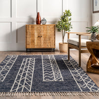Nuloom Melley Bohemian Tribal Banded Nme2067A Blue Area Rug