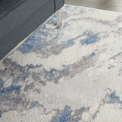 Nourison Silky Textures Sly03 Blue / Ivory / Grey Organic / Abstract Area Rug