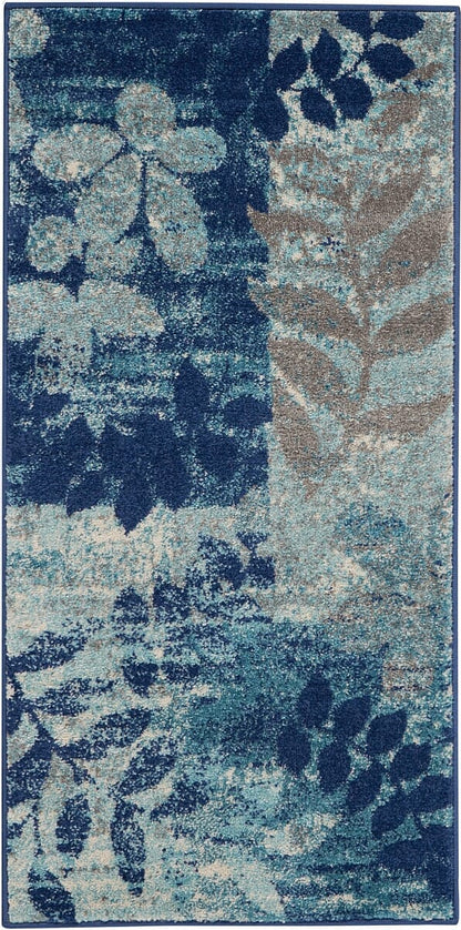 Nourison Tranquil Tra01 Navy / Light Blue Floral / Country Area Rug