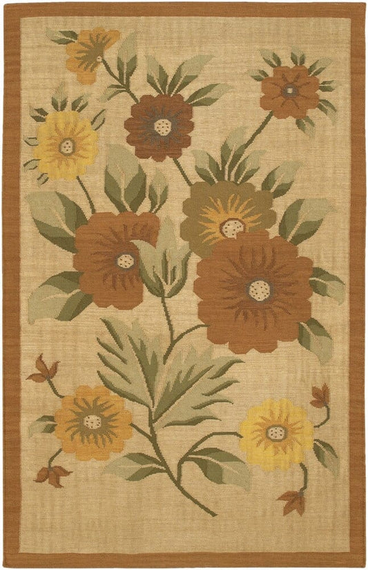 Chandra Kilim Kil2212 Brown / Green / Orange / Beige / Gold / Yellow Floral / Country Area Rug