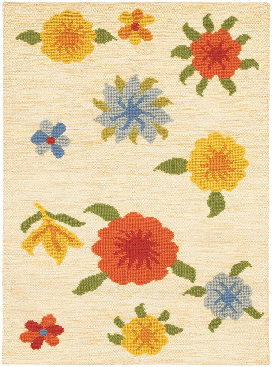 Chandra Kilim Kil2219 Beige / Orange / Yellow / Red / Blue / Green Floral / Country Area Rug